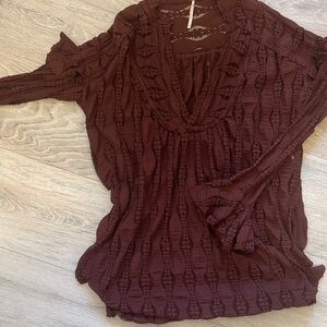 Free People Brown Lace Blouse